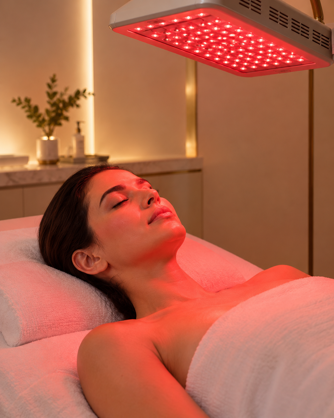A guest receiving a red and near-infrared light therapy session at Reset Wellness in Gurgaon